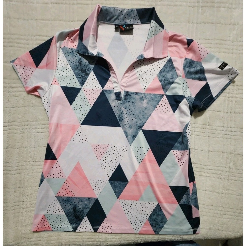 Yatta Golf Pink Geometric Performance Polo Womens Size Medium 4-Way Stretch